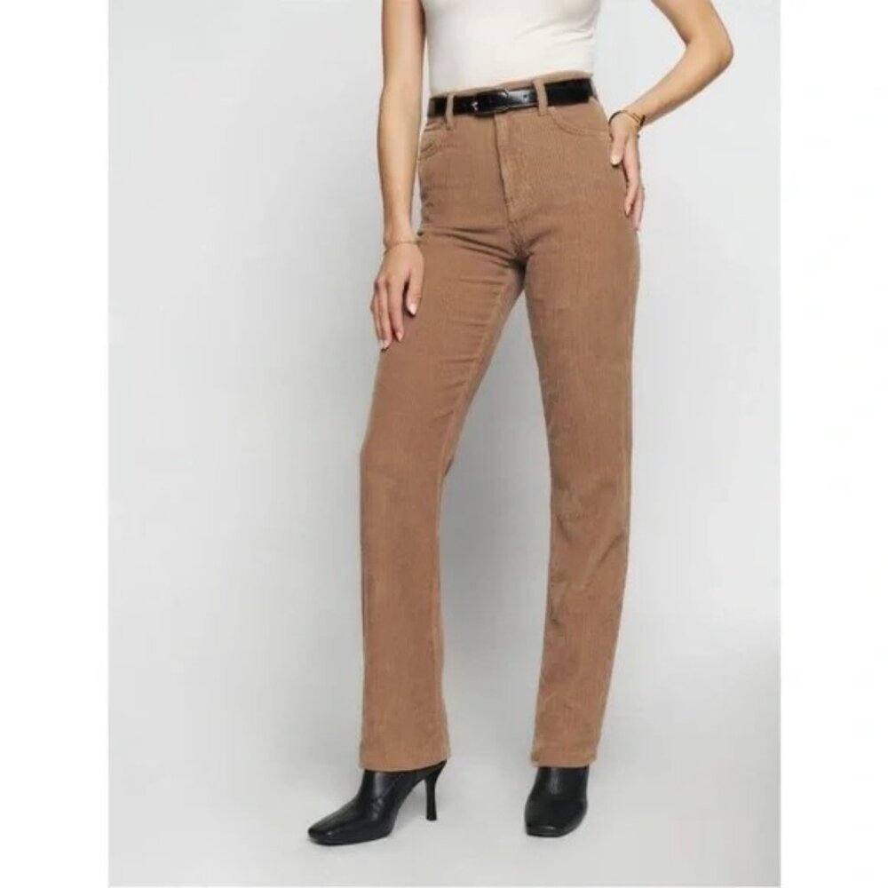 Reformation Cynthia High-Rise Straight Long Corduroy Pants
